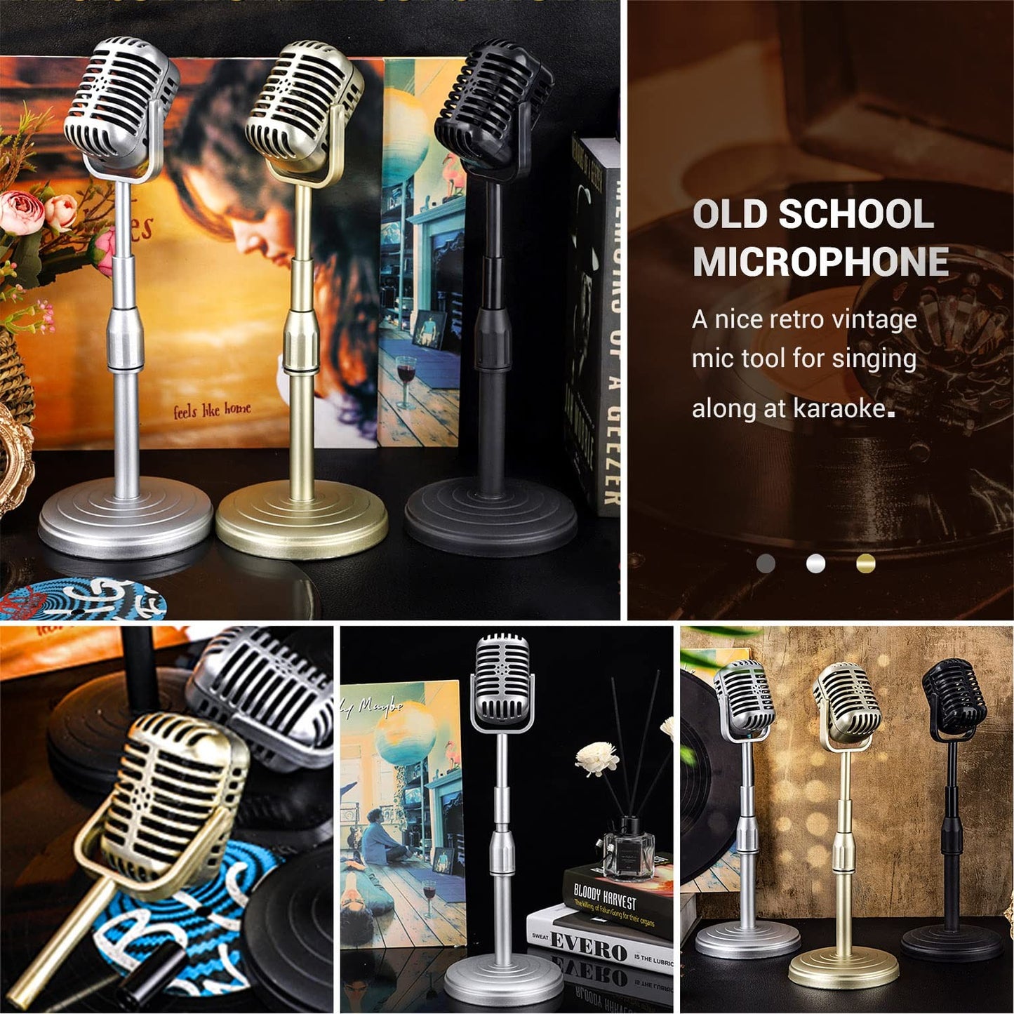 Facmogu Vintage Desktop Microphone Prop Model with Adjustable Stand, C