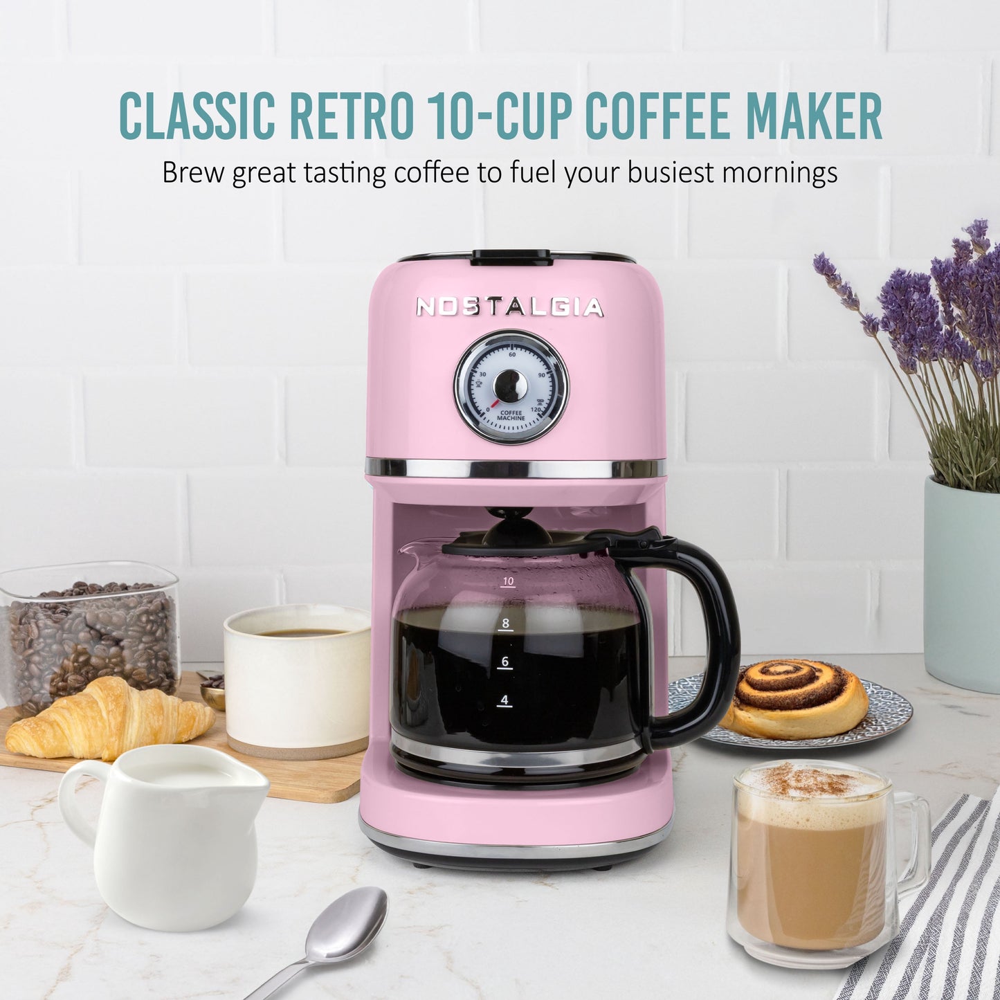 Classic Retro 10 Cup Coffee Maker, Pink