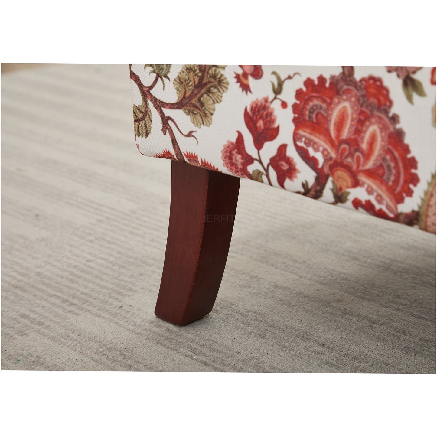 Retro Floral Accent Chair with Wood Legs, Upholstered Linen Armchair for Living Room, Bedroom, Office, Bean Paste Red