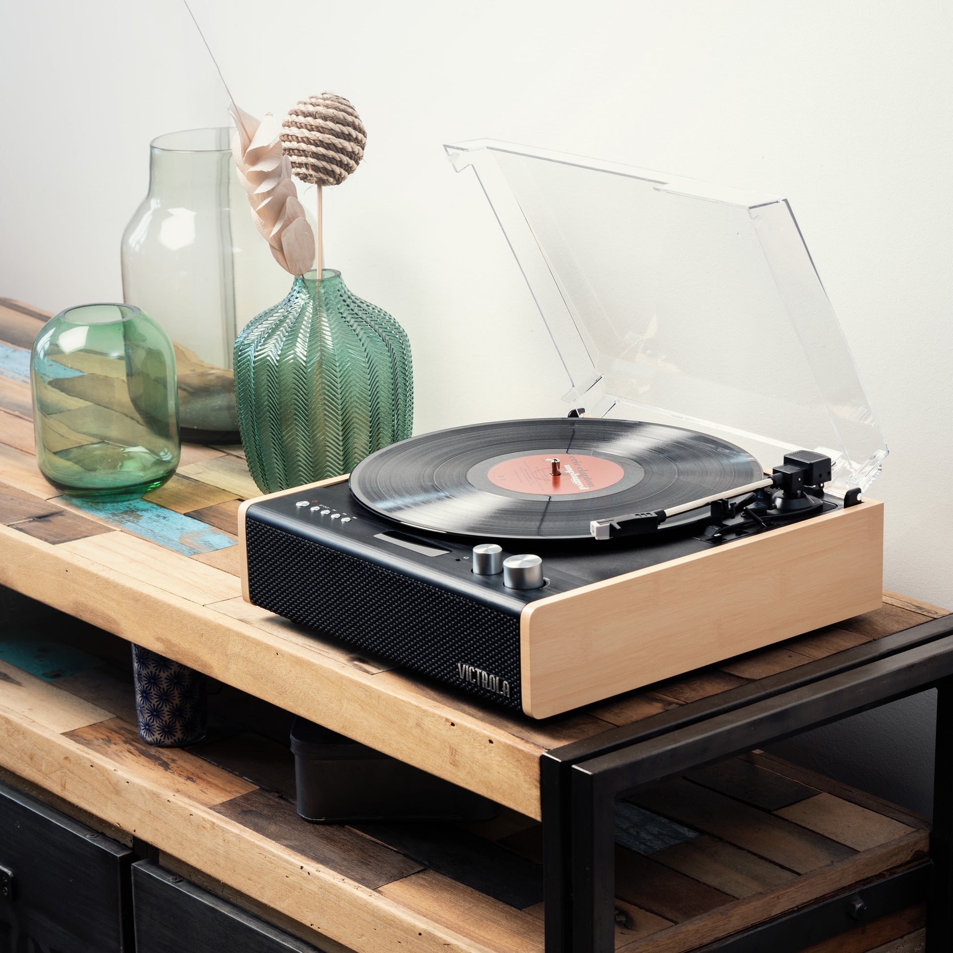 Eastwood 3-Speed Bluetooth Turntable with Built-In Speakers and Dust Cover | Upgraded Turntable Audio Sound | Black (VTA-72-BAM)