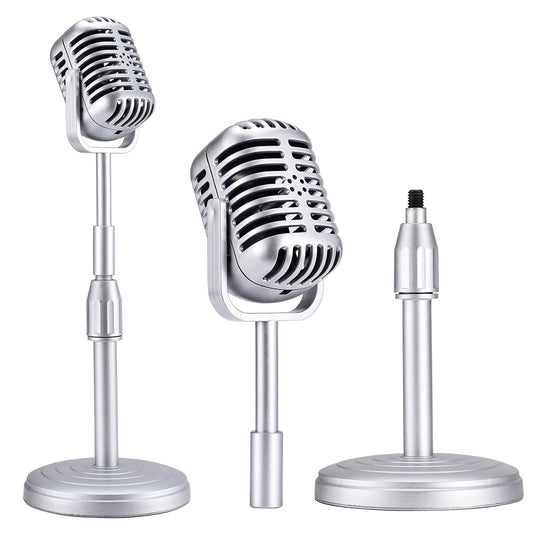 Facmogu Vintage Desktop Microphone Prop Model with Adjustable Stand, C