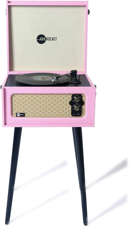 Discovery 3-Speed Record Player Retro Bluetooth Turntable Built-In Speakers Legs (Pink)