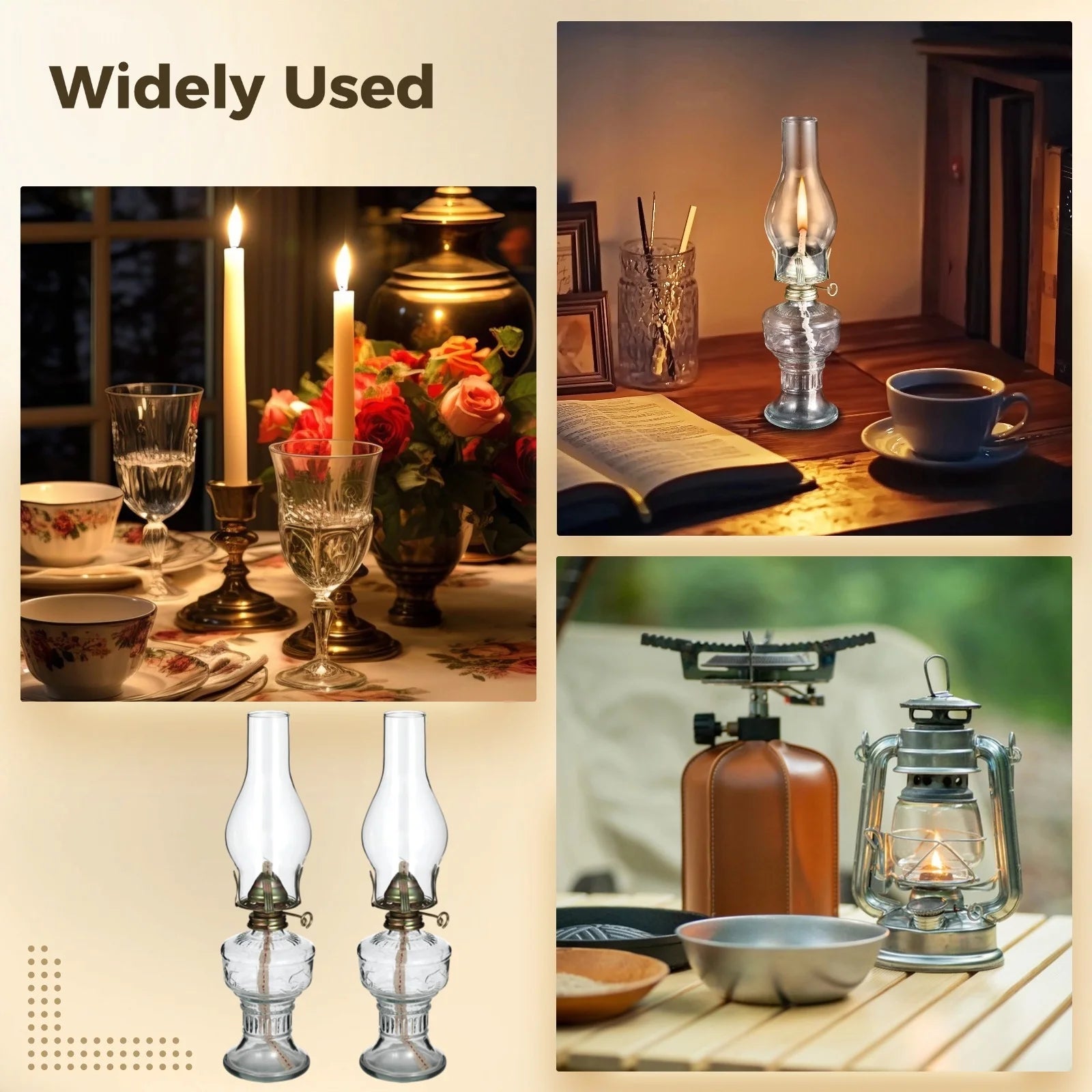 2PCS Glass Oil Lamps for Indoor Use Vintage Kerosene Lamp Oil Lantern Kerosene Lantern with 2 Wicks