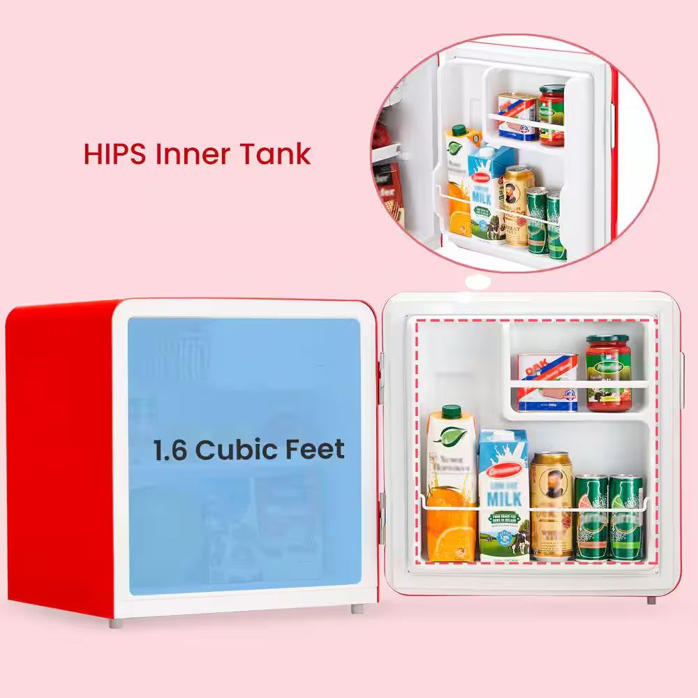 1.6 Cu. Ft. Solo Series Retro Mini Refrigerator in Red Adjustable Thermostat, ENERGY STAR for Bedroom/Dorm/Garage