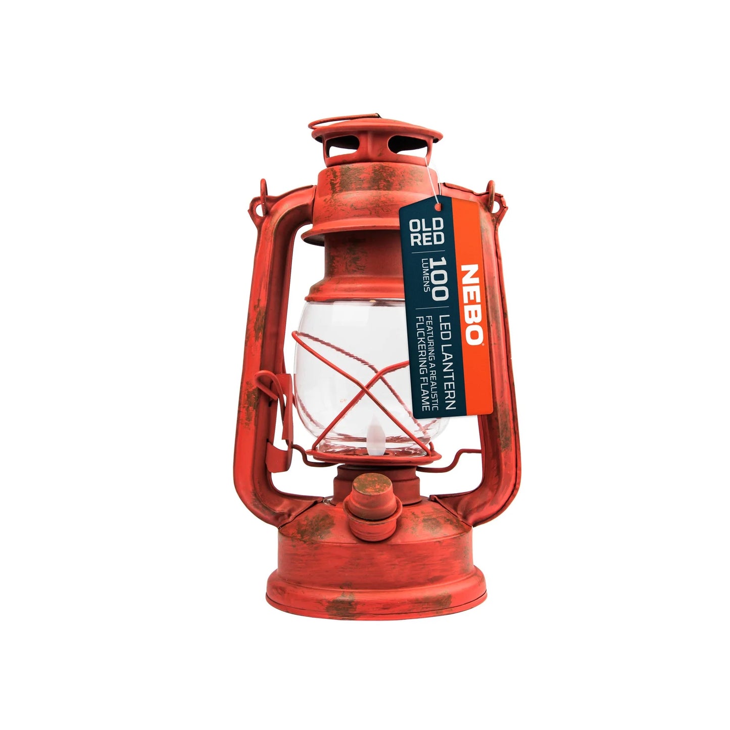 Retro 100 Lumen LED Red Metal Lantern, Battery Operated