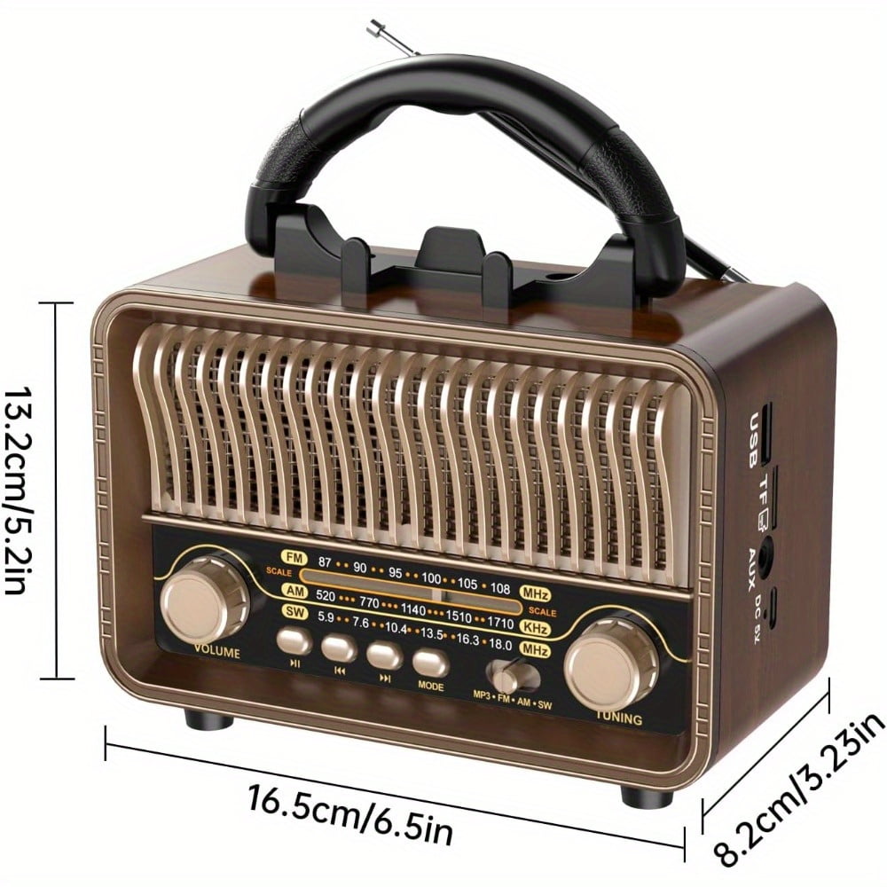 Retro Vintage Portable AM/FM/SW All-Band Transistor Radio | Rechargeable/Battery-Powered | Micro-Sd/Tf/Usb/Aux/Wireless Speaker | Home & Outdoor Use