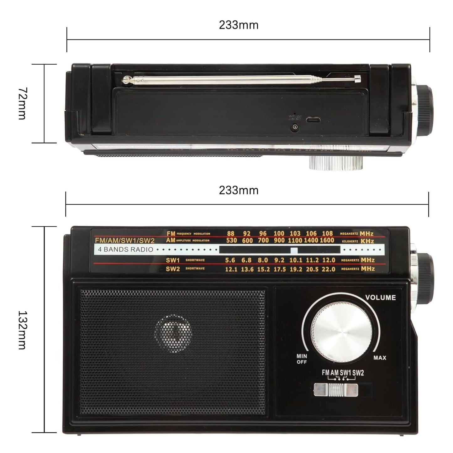 Radio Portable AM FM Shortwave, Vintage Transistor Radios, Retro Personal Radios Rechargeable Battery Powered Plug in Radios, Great Sound and Strong Reception, Easy to Use for Senior, Kids, Silver