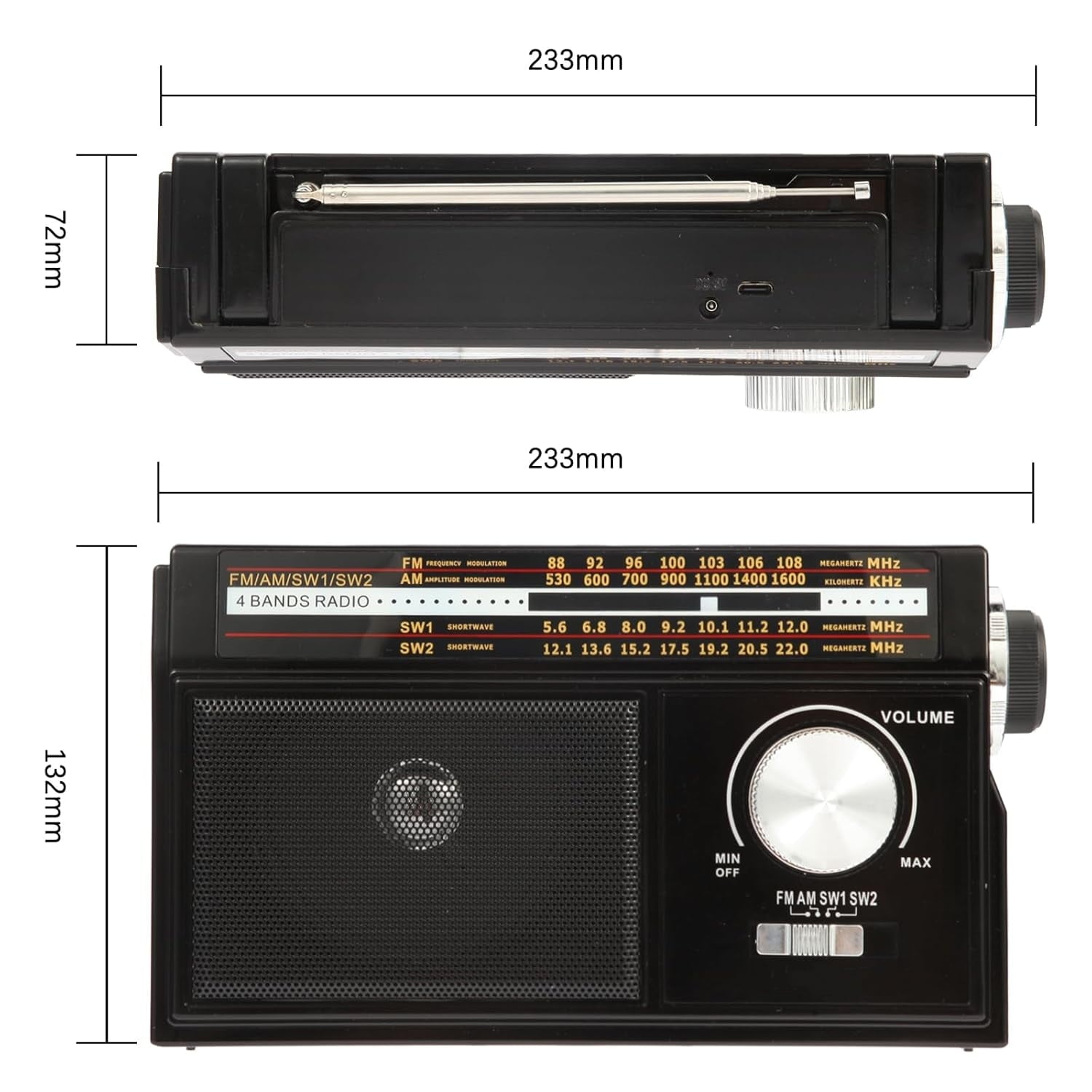Radio Portable AM FM Shortwave, Vintage Transistor Radios, Retro Personal Radios Rechargeable Battery Powered Plug in Radios, Great Sound and Strong Reception, Easy to Use for Senior, Kids, Silver