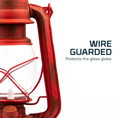 Retro 100 Lumen LED Red Metal Lantern, Battery Operated