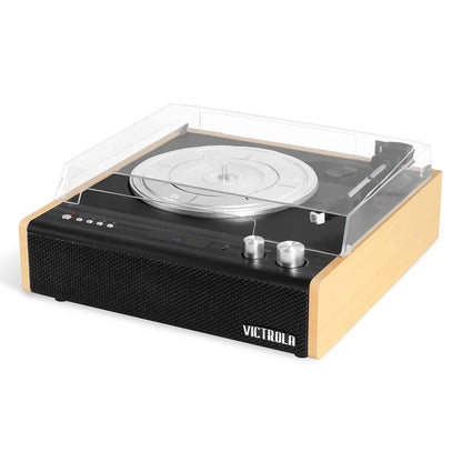 Eastwood 3-Speed Bluetooth Turntable with Built-In Speakers and Dust Cover | Upgraded Turntable Audio Sound | Black (VTA-72-BAM)