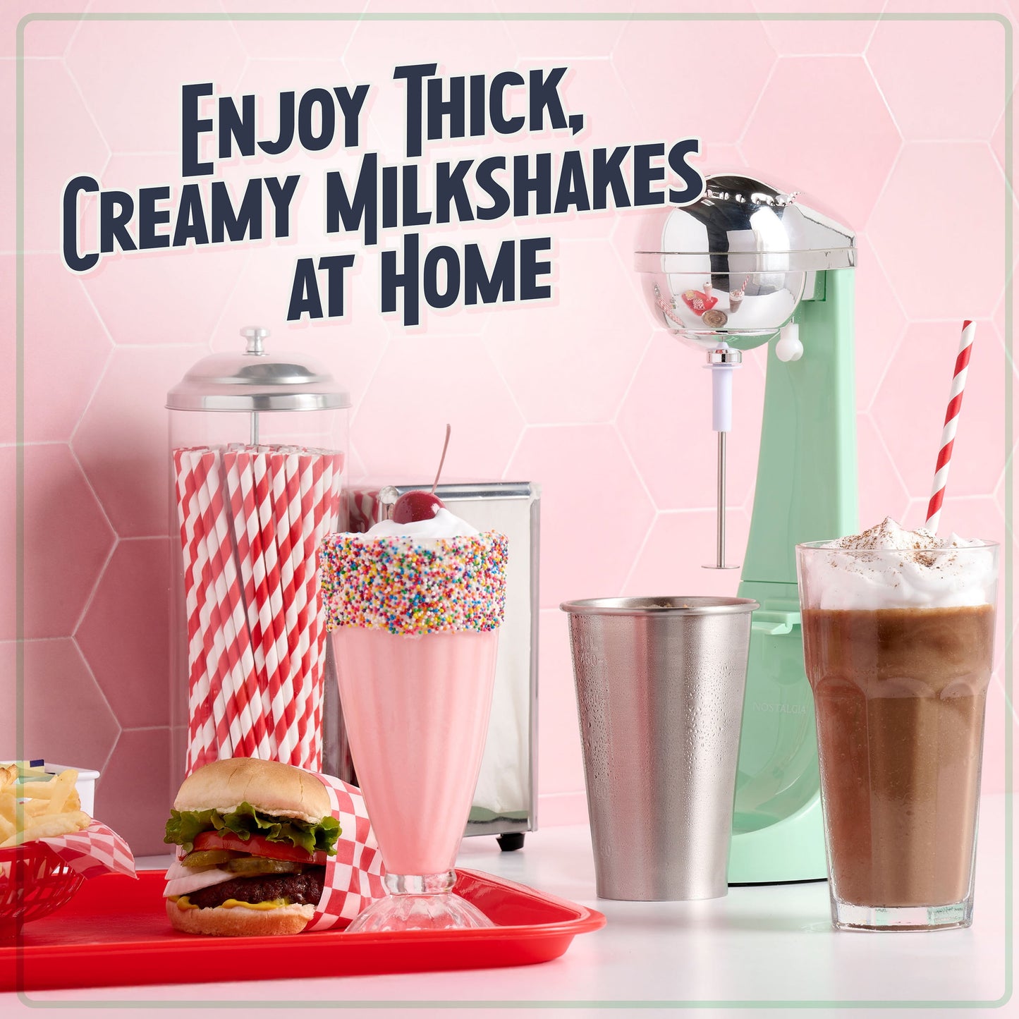 Milkshake Maker 2-Speed 16 Oz Milk Shake Blender Retro Kitchen Appliance, Jade