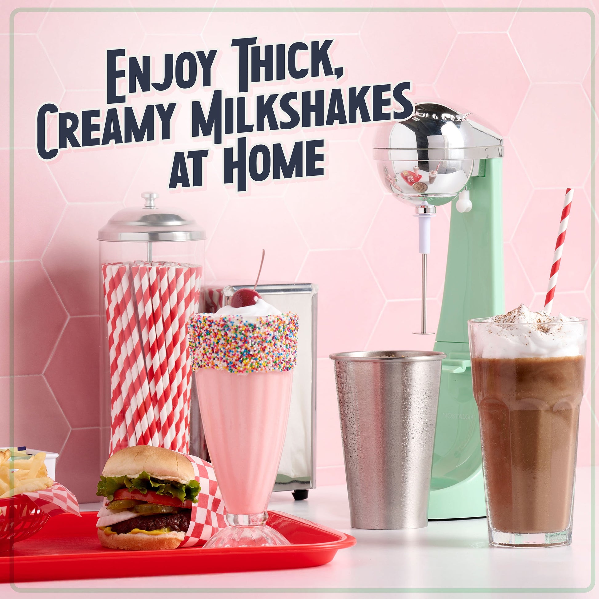 Milkshake Maker 2-Speed 16 Oz Milk Shake Blender Retro Kitchen Appliance, Jade