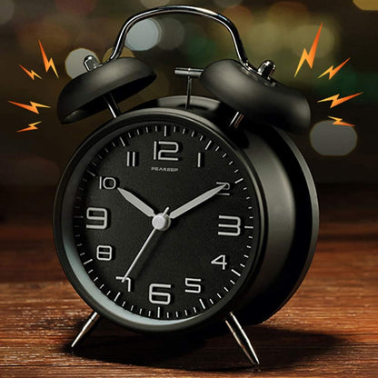 4 Inches Twin Bell Loud Alarm Clock for Heavy Sleepers, Backlight, Battery Operated Old Fashioned Alarm Clock for Bedrooms (3D-Dial, Black)