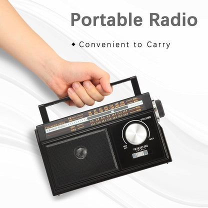 Radio Portable AM FM Shortwave, Vintage Transistor Radios, Retro Personal Radios Rechargeable Battery Powered Plug in Radios, Great Sound and Strong Reception, Easy to Use for Senior, Kids, Silver