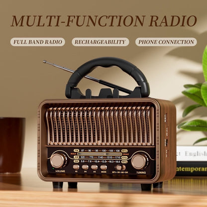 Retro Vintage Portable AM/FM/SW All-Band Transistor Radio | Rechargeable/Battery-Powered | Micro-Sd/Tf/Usb/Aux/Wireless Speaker | Home & Outdoor Use