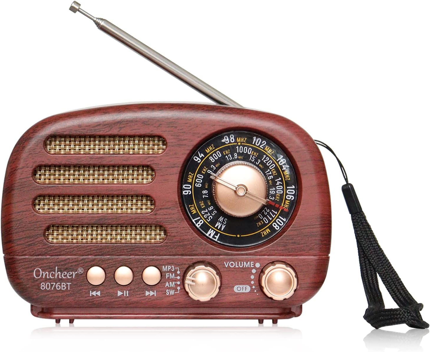 Portable Vintage Radio Retro Bluetooth Speaker, FM/AM/SW Old Fashion Classic Style, Adjustable Antenna, Rechargeable Battery Powered & USB Charging, Support TF Card, USB Mp3 Playing Music