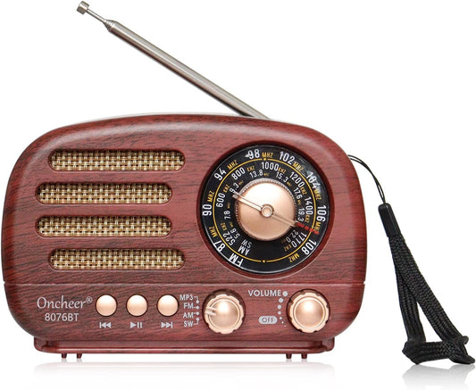 Portable Vintage Radio Retro Bluetooth Speaker, FM/AM/SW Old Fashion Classic Style, Adjustable Antenna, Rechargeable Battery Powered & USB Charging, Support TF Card, USB Mp3 Playing Music