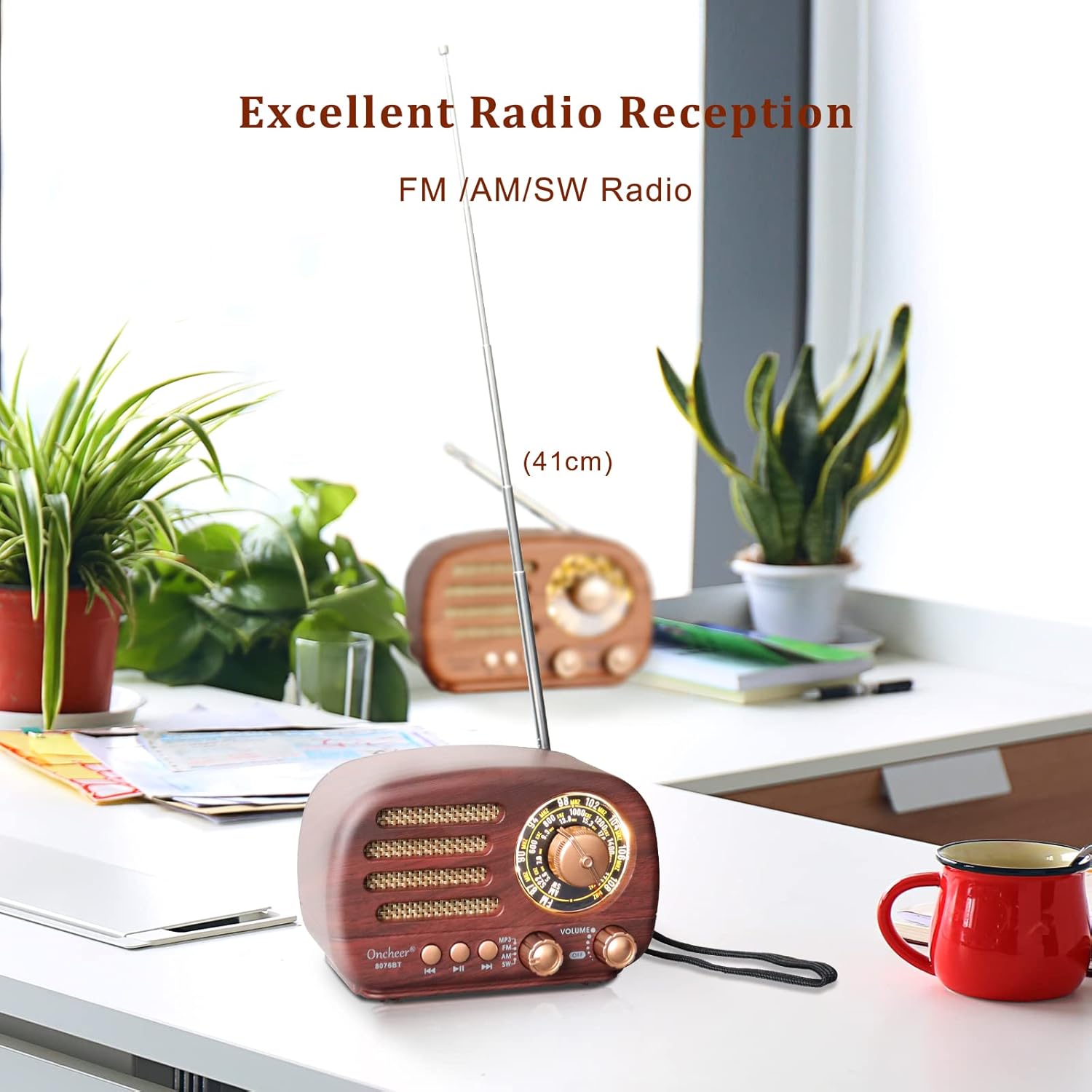 Portable Vintage Radio Retro Bluetooth Speaker, FM/AM/SW Old Fashion Classic Style, Adjustable Antenna, Rechargeable Battery Powered & USB Charging, Support TF Card, USB Mp3 Playing Music