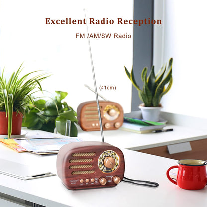 Portable Vintage Radio Retro Bluetooth Speaker, FM/AM/SW Old Fashion Classic Style, Adjustable Antenna, Rechargeable Battery Powered & USB Charging, Support TF Card, USB Mp3 Playing Music