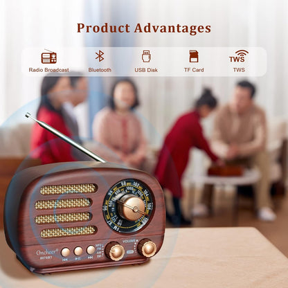 Portable Vintage Radio Retro Bluetooth Speaker, FM/AM/SW Old Fashion Classic Style, Adjustable Antenna, Rechargeable Battery Powered & USB Charging, Support TF Card, USB Mp3 Playing Music