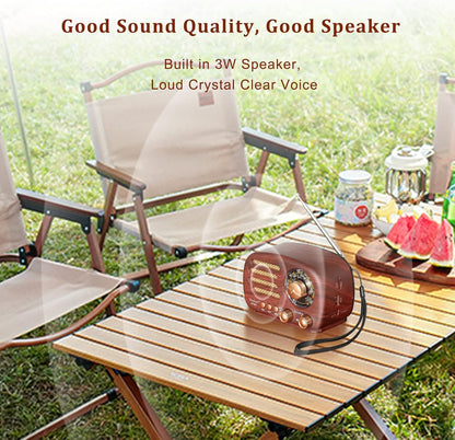 Portable Vintage Radio Retro Bluetooth Speaker, FM/AM/SW Old Fashion Classic Style, Adjustable Antenna, Rechargeable Battery Powered & USB Charging, Support TF Card, USB Mp3 Playing Music