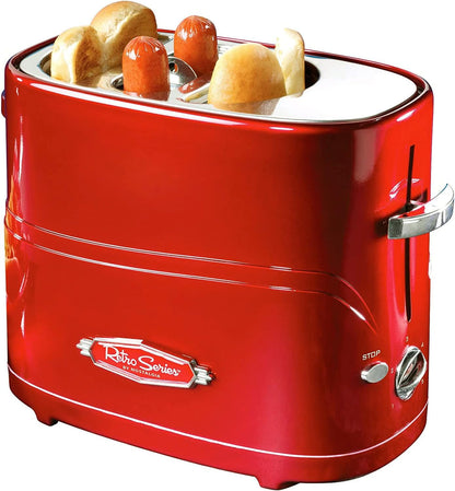  Retro Pop-Up 2 Hot Dog and Bun Toaster, with Mini Tongs, Works with Chicken Dogs, Turkey Dogs, Veggie Links, Sausages and Brats