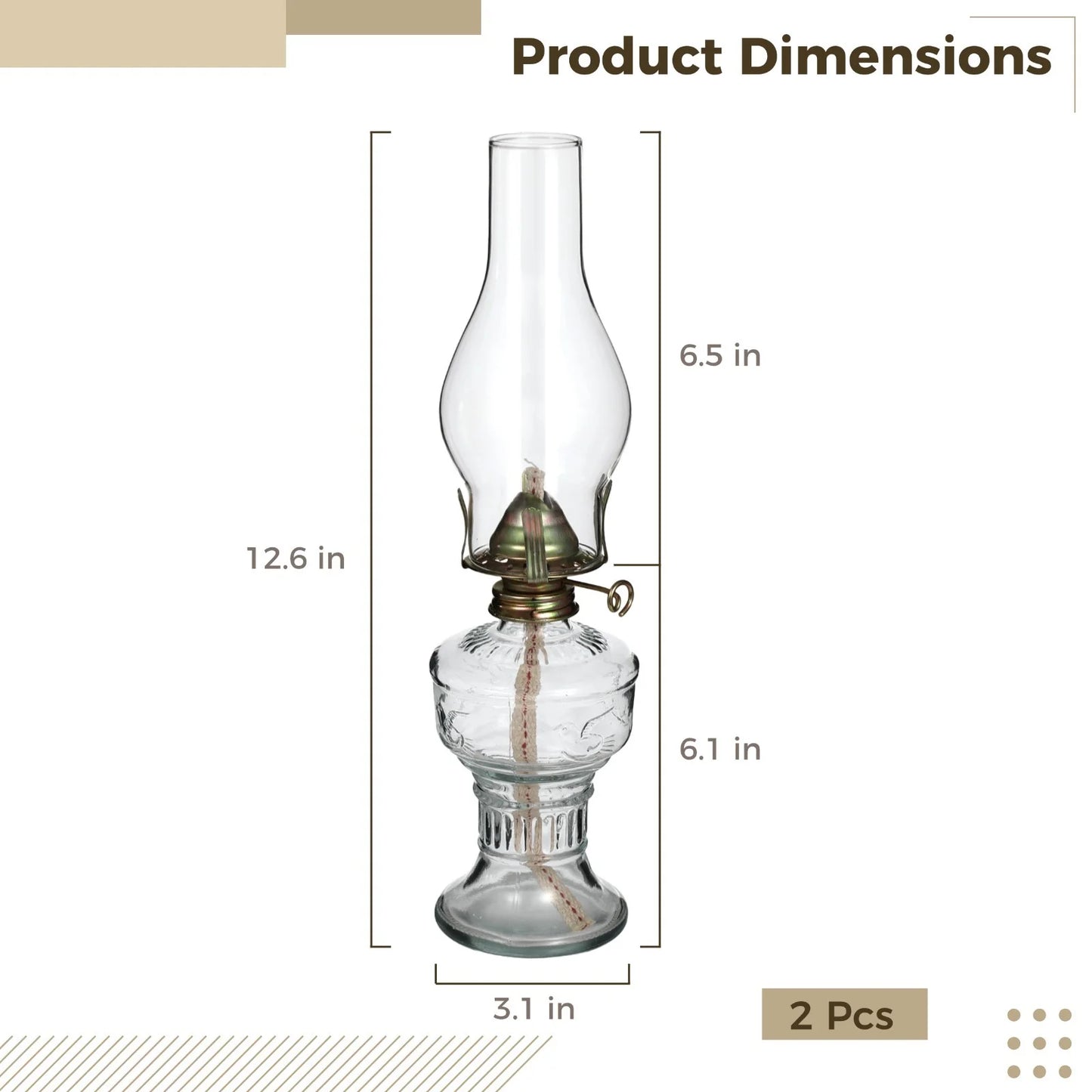 2PCS Glass Oil Lamps for Indoor Use Vintage Kerosene Lamp Oil Lantern Kerosene Lantern with 2 Wicks