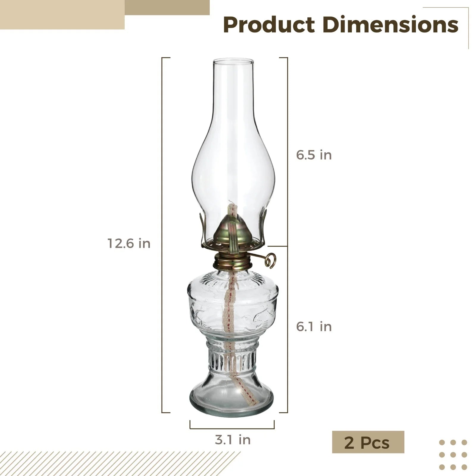 2PCS Glass Oil Lamps for Indoor Use Vintage Kerosene Lamp Oil Lantern Kerosene Lantern with 2 Wicks