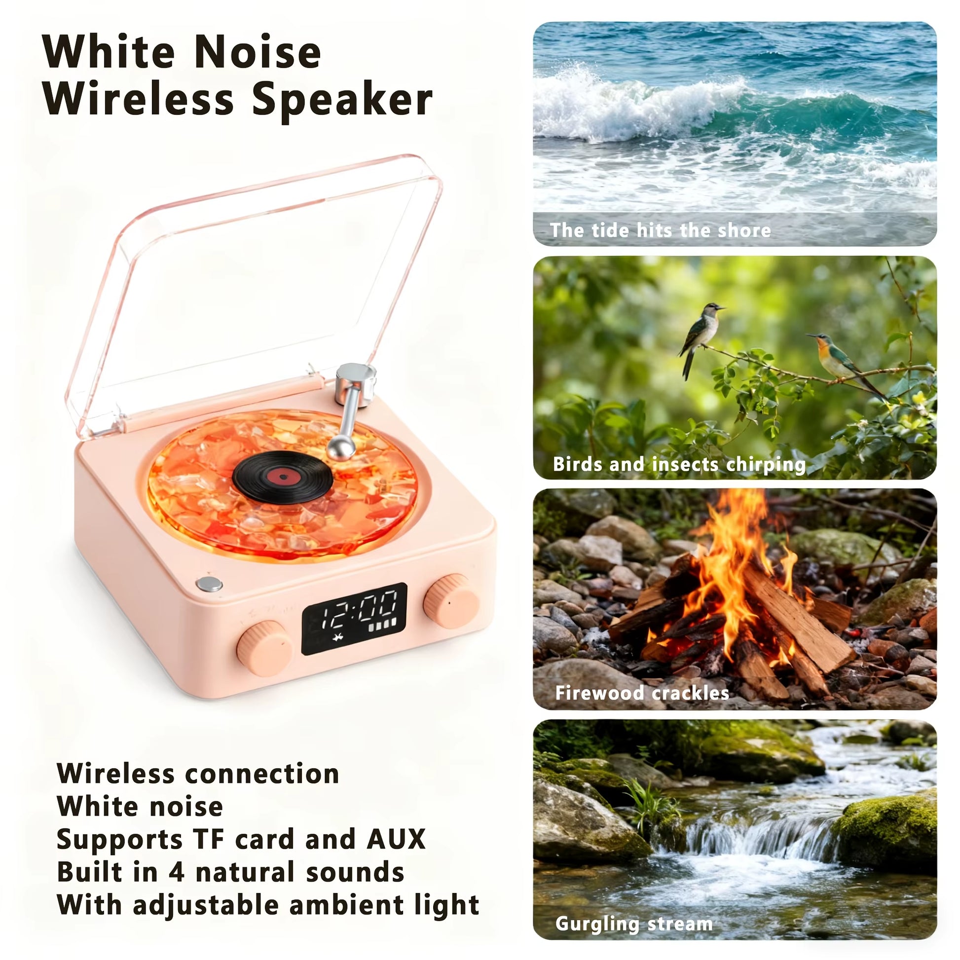 Experience Nostalgia with the Retro Turntable Speaker: Wireless Bluetooth Vinyl Record Player with White Noise and Stunning RGB Projection