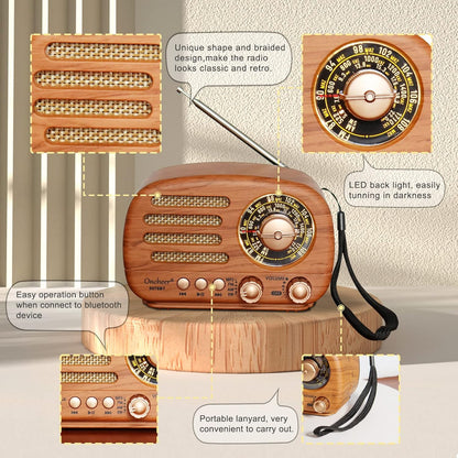 Portable Vintage Radio Retro Bluetooth Speaker, FM/AM/SW Old Fashion Classic Style, Adjustable Antenna, Rechargeable Battery Powered & USB Charging, Support TF Card, USB Mp3 Playing Music