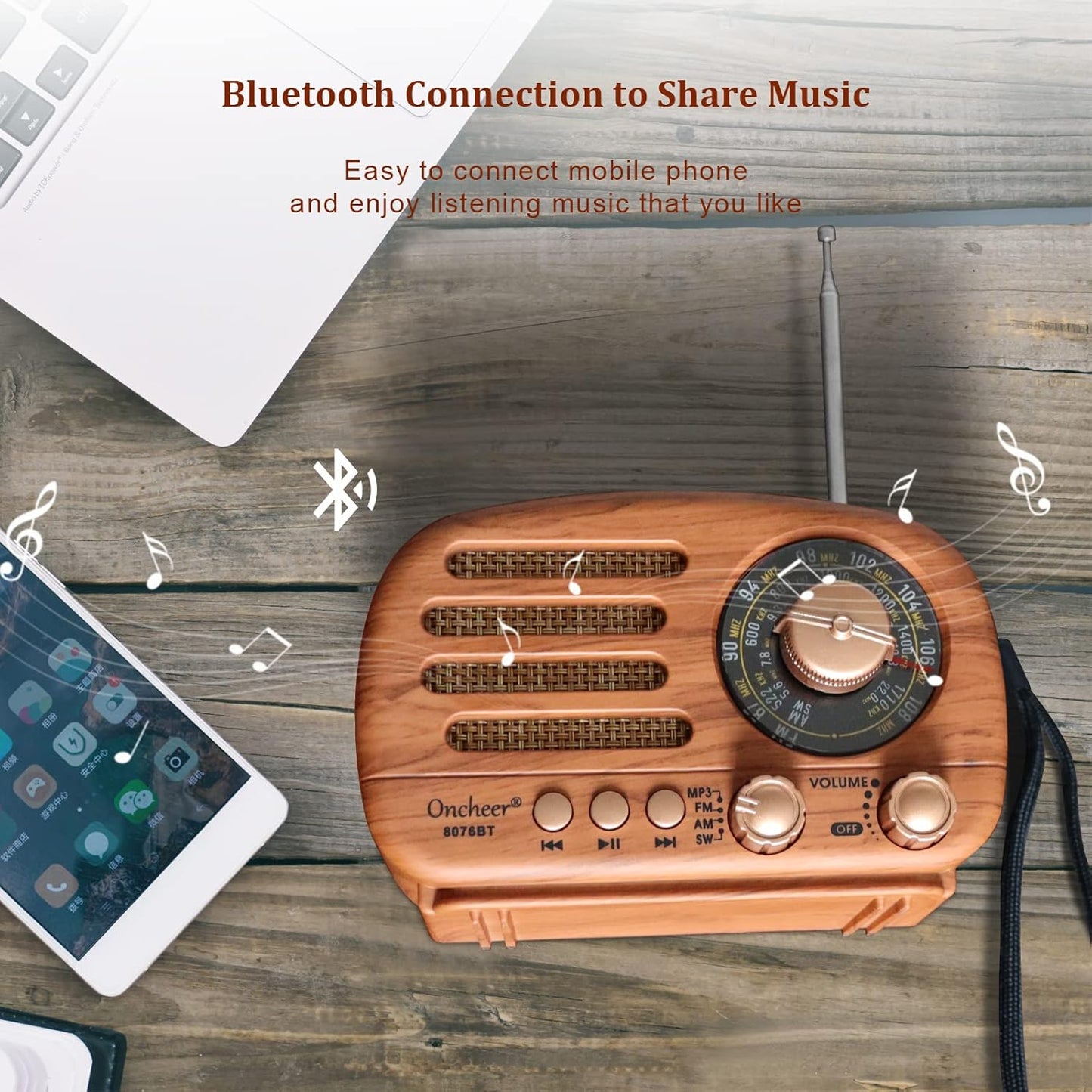 Portable Vintage Radio Retro Bluetooth Speaker, FM/AM/SW Old Fashion Classic Style, Adjustable Antenna, Rechargeable Battery Powered & USB Charging, Support TF Card, USB Mp3 Playing Music