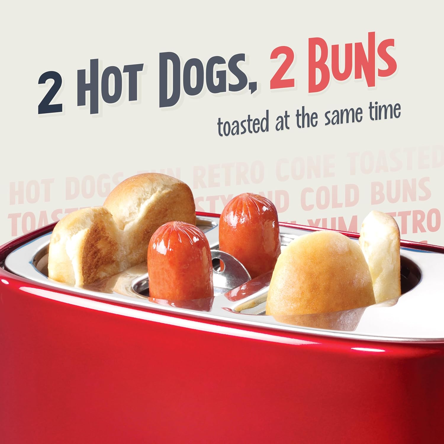  Retro Pop-Up 2 Hot Dog and Bun Toaster, with Mini Tongs, Works with Chicken Dogs, Turkey Dogs, Veggie Links, Sausages and Brats