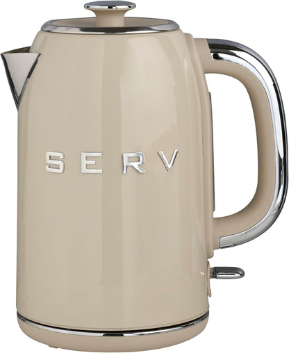 Retro Serv Electric Kettle – 1.7L Stainless Steel Water Boiler with 360° Swivel Base, Clear Water Level Indicator