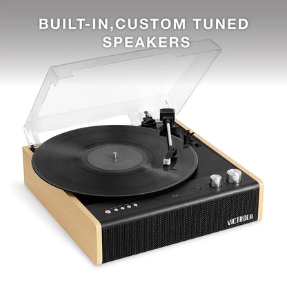 Eastwood 3-Speed Bluetooth Turntable with Built-In Speakers and Dust Cover | Upgraded Turntable Audio Sound | Black (VTA-72-BAM)