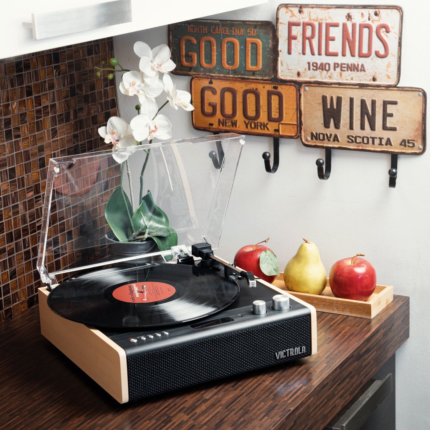 Eastwood 3-Speed Bluetooth Turntable with Built-In Speakers and Dust Cover | Upgraded Turntable Audio Sound | Black (VTA-72-BAM)
