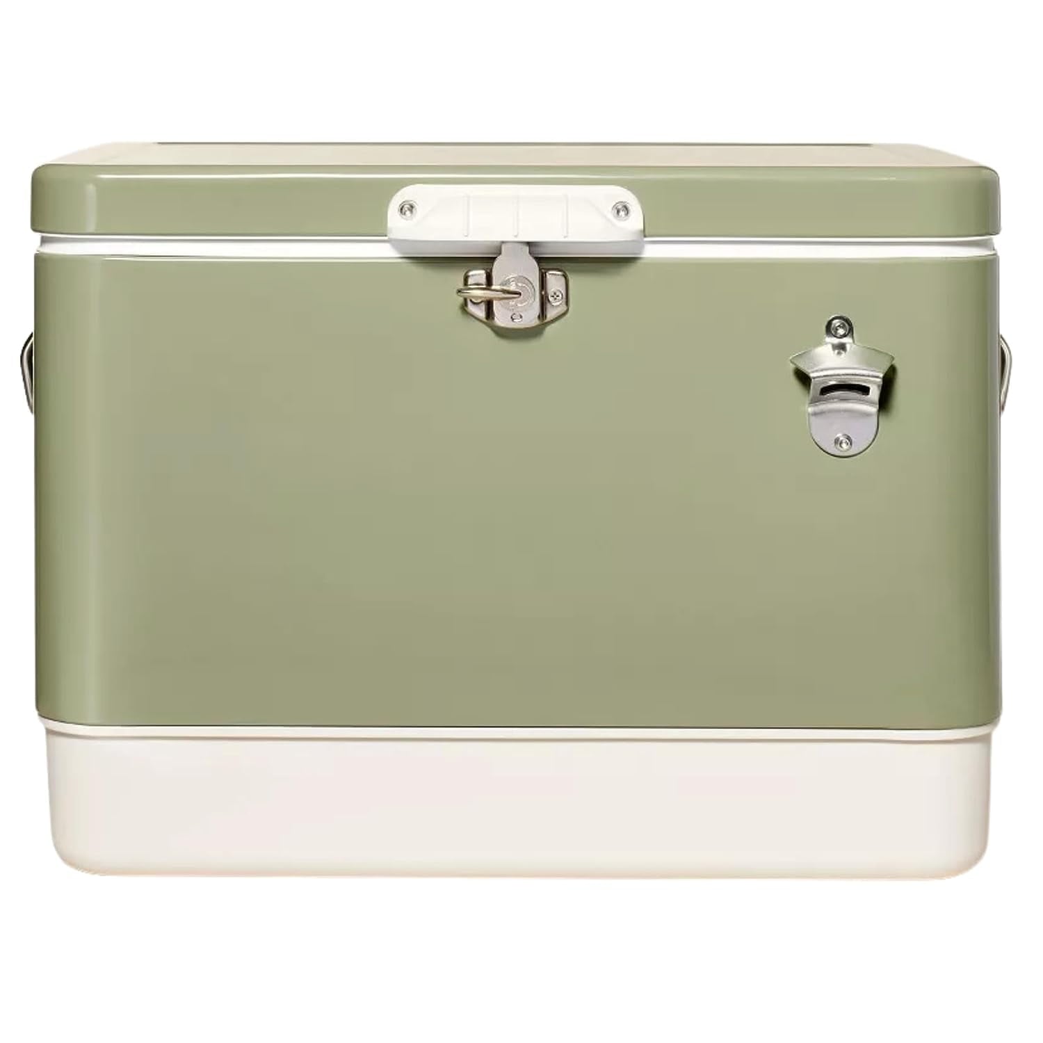 Hard-Sided 80 Can/54 Qt. Two Tone Retro Metal Cooler, Holds 80 Beverage Cans, Metal Construction with Plastic Lining, Green/Cream