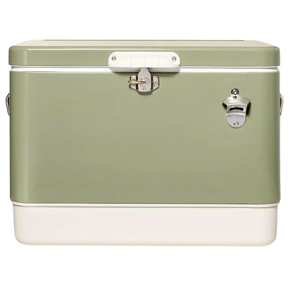 Hard-Sided 80 Can/54 Qt. Two Tone Retro Metal Cooler, Holds 80 Beverage Cans, Metal Construction with Plastic Lining, Green/Cream