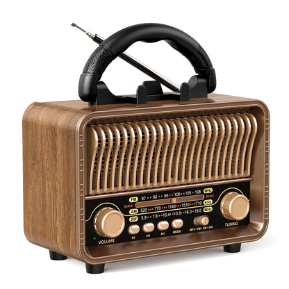 Retro Vintage Portable AM/FM/SW All-Band Transistor Radio | Rechargeable/Battery-Powered | Micro-Sd/Tf/Usb/Aux/Wireless Speaker | Home & Outdoor Use