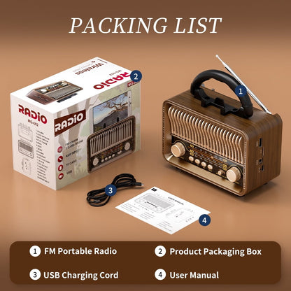 Retro Vintage Portable AM/FM/SW All-Band Transistor Radio | Rechargeable/Battery-Powered | Micro-Sd/Tf/Usb/Aux/Wireless Speaker | Home & Outdoor Use