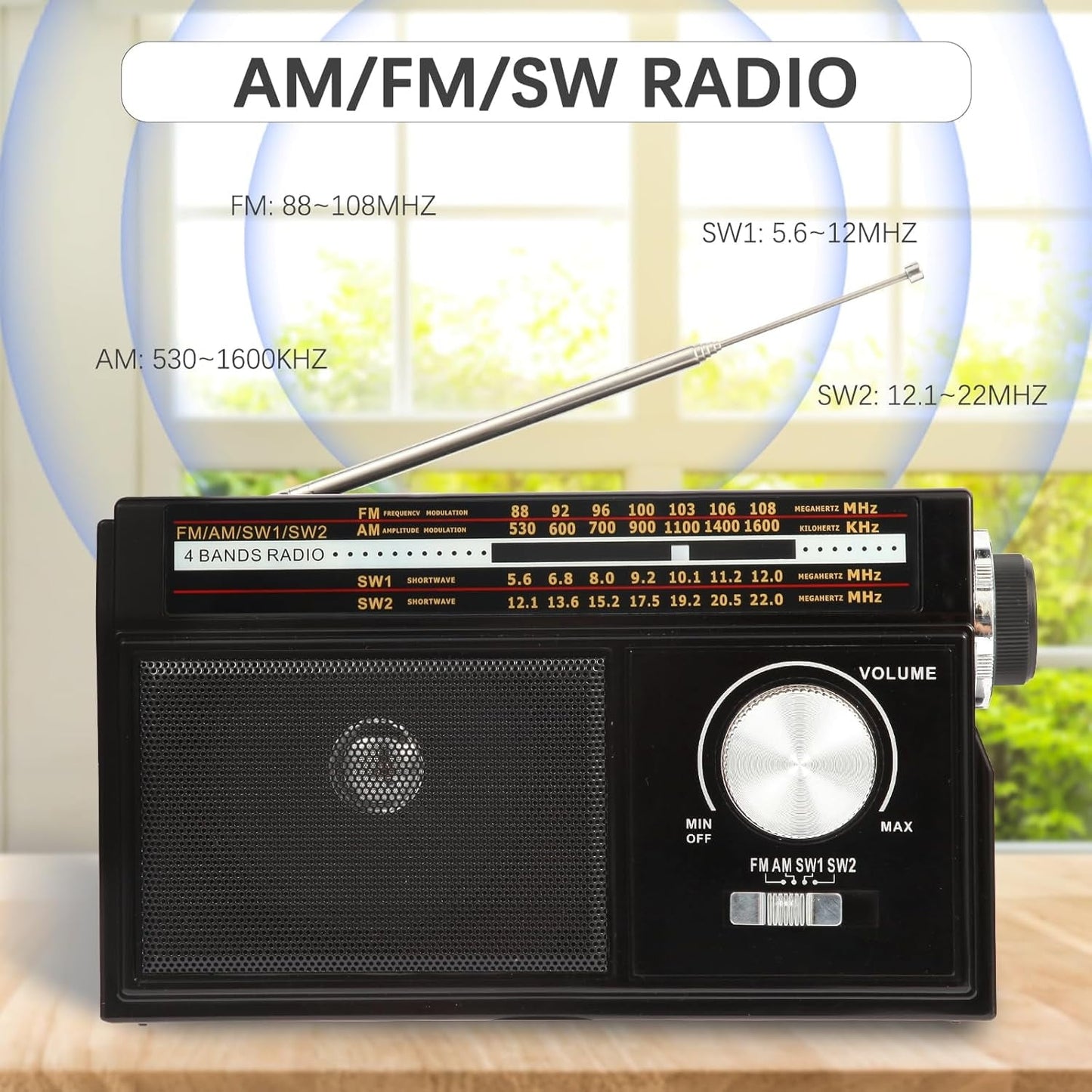 Radio Portable AM FM Shortwave, Vintage Transistor Radios, Retro Personal Radios Rechargeable Battery Powered Plug in Radios, Great Sound and Strong Reception, Easy to Use for Senior, Kids, Silver