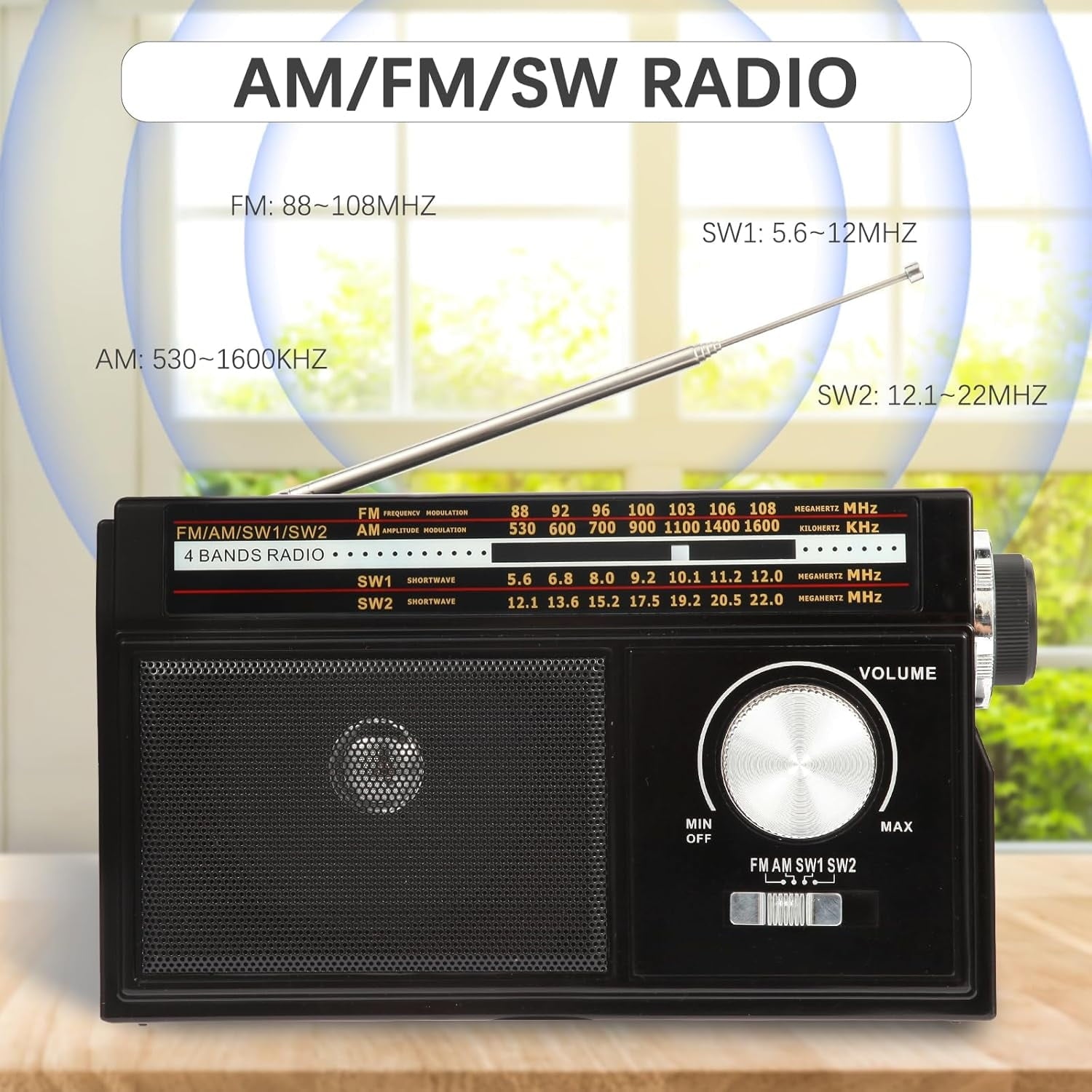 Radio Portable AM FM Shortwave, Vintage Transistor Radios, Retro Personal Radios Rechargeable Battery Powered Plug in Radios, Great Sound and Strong Reception, Easy to Use for Senior, Kids, Silver