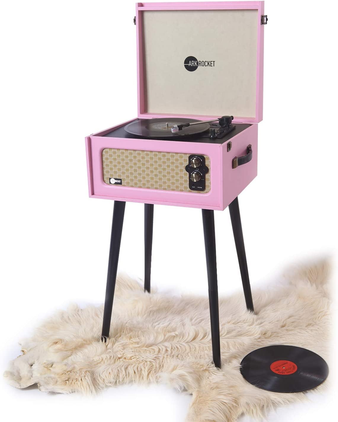 Discovery 3-Speed Record Player Retro Bluetooth Turntable Built-In Speakers Legs (Pink)