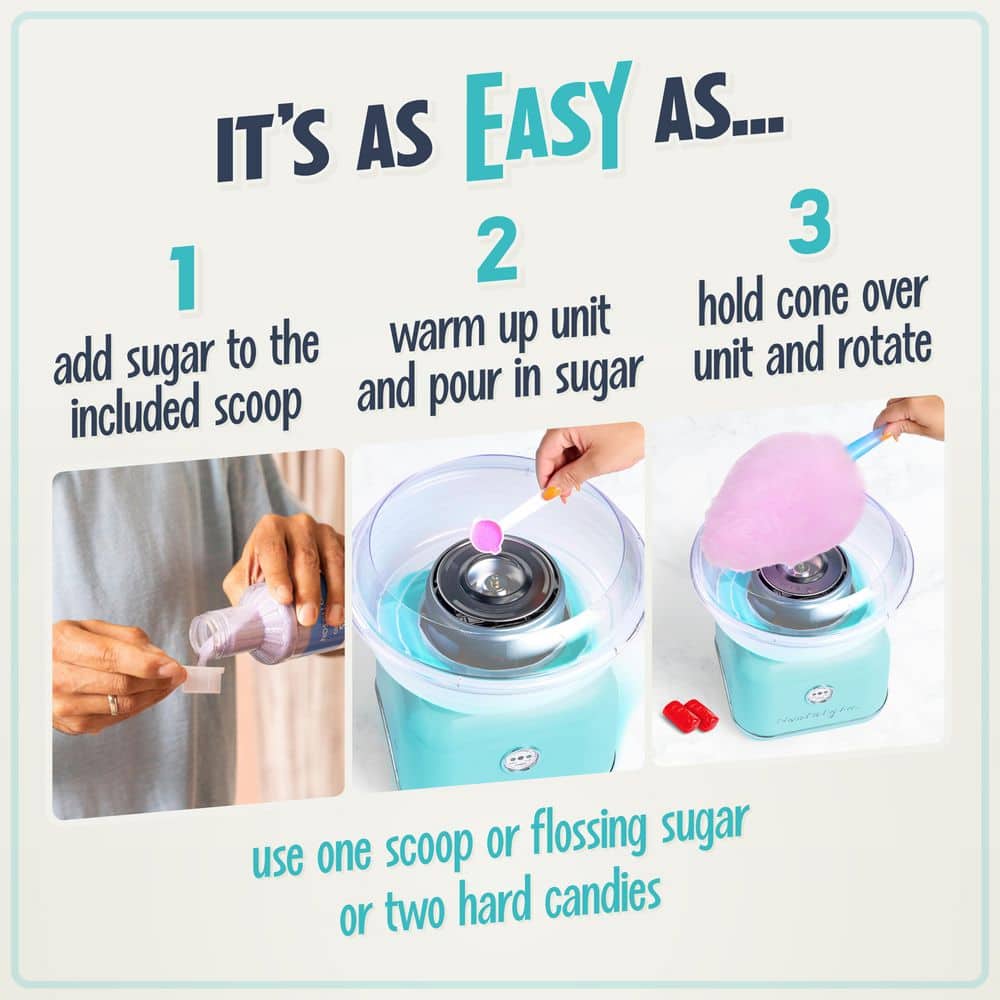 Retro Series Aqua Electric Cotton Candy Maker with 2-Reusable Cotton Candy Cones