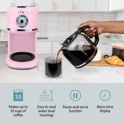 Classic Retro 10 Cup Coffee Maker, Pink