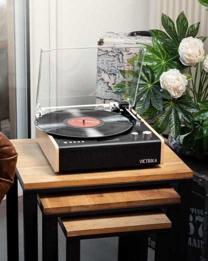 Eastwood 3-Speed Bluetooth Turntable with Built-In Speakers and Dust Cover | Upgraded Turntable Audio Sound | Black (VTA-72-BAM)