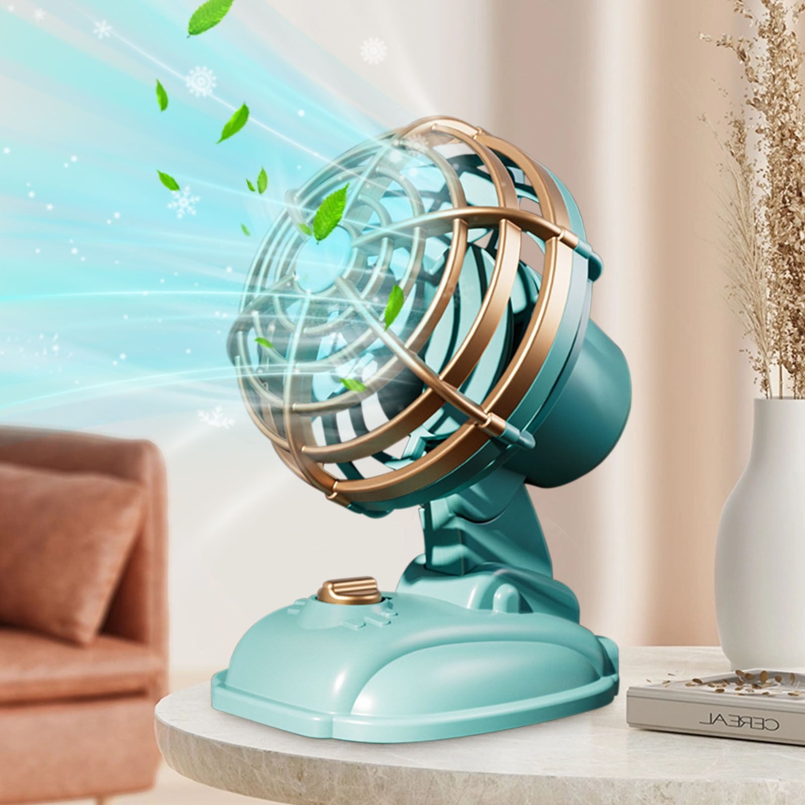 Chargeable Fan Retro Desktop Mini USB Charging Fan Vintage Style 1980S Small Fan with Adjustable Angle Silent Operation 400Mah Battery 5V/1.5W for Office Gift