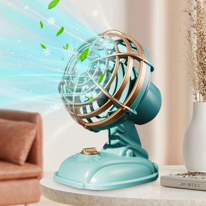 Chargeable Fan Retro Desktop Mini USB Charging Fan Vintage Style 1980S Small Fan with Adjustable Angle Silent Operation 400Mah Battery 5V/1.5W for Office Gift