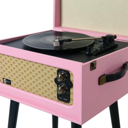 Discovery 3-Speed Record Player Retro Bluetooth Turntable Built-In Speakers Legs (Pink)