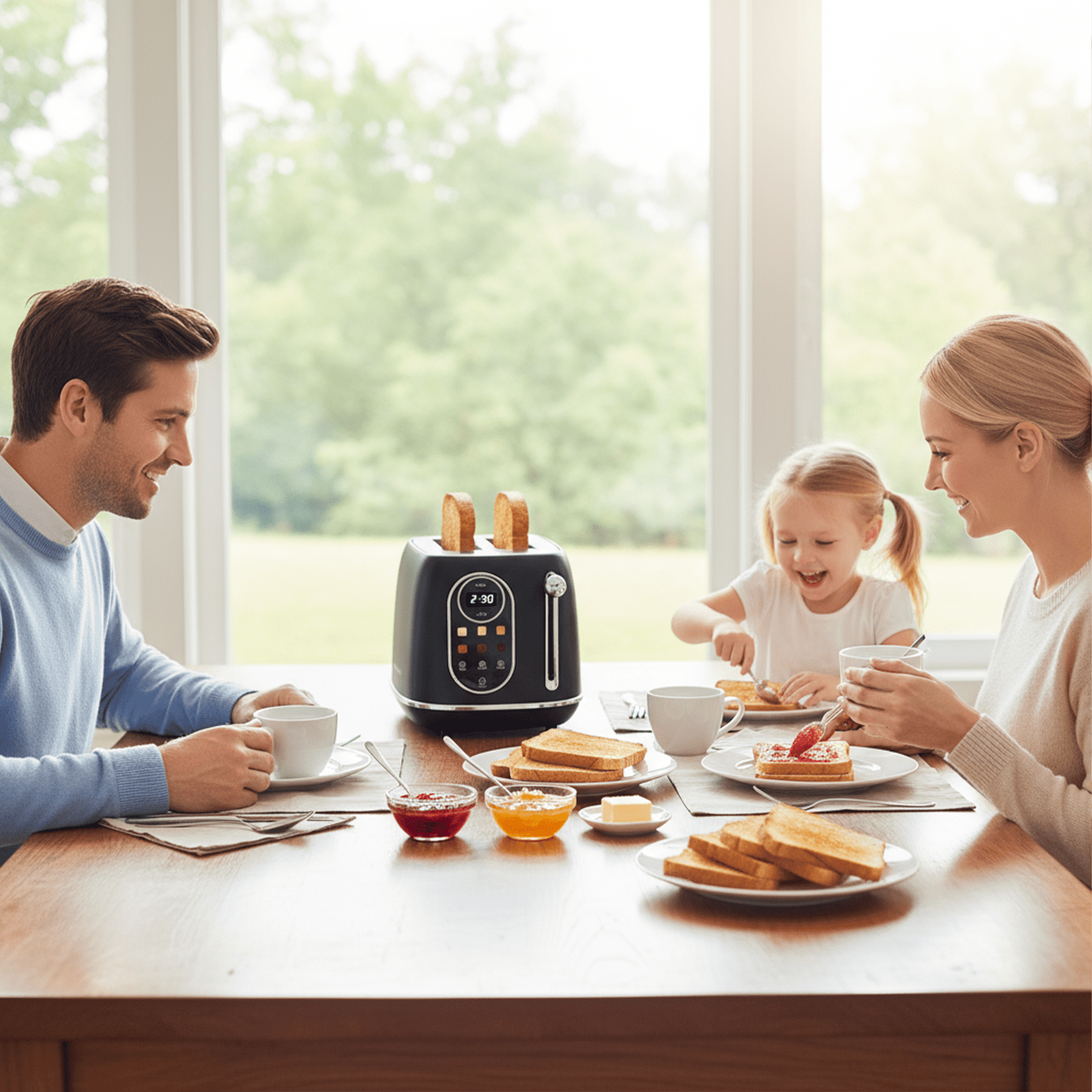2 Slice Toaster with Smart Touch Screen, Retro Wide Slot Stainless Steel Toaster with 6 Browning Levels, Reheat & Defrost, for Bagel, Toast, Bread, Removable Crumb Tray, Black