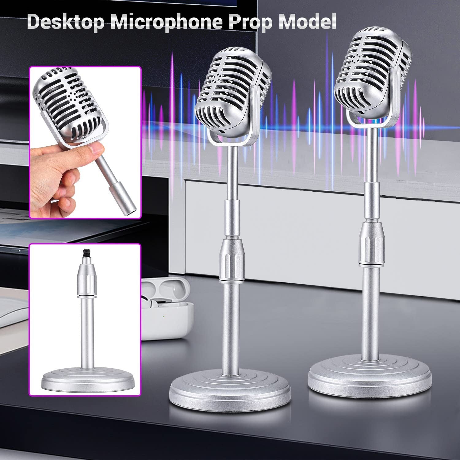 Facmogu Vintage Desktop Microphone Prop Model with Adjustable Stand, C